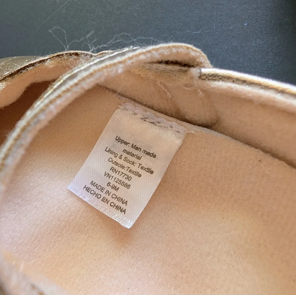 Gold Baby Shoes with Star Cutouts 6-9 Months